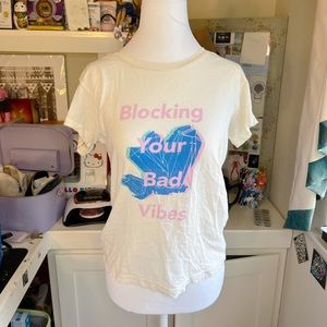 Wildfox “Blocking Your Bad Vibes” Cream Crystal Shirt